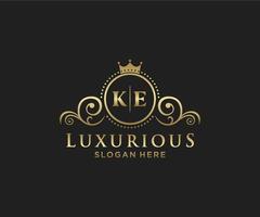 Royal Luxury Logo-Vorlage mit anfänglichem Ke-Buchstaben in Vektorgrafiken für Restaurant, Lizenzgebühren, Boutique, Café, Hotel, Heraldik, Schmuck, Mode und andere Vektorillustrationen. vektor
