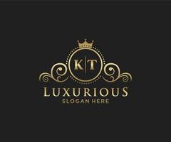 Royal Luxury Logo-Vorlage mit anfänglichem kt-Buchstaben in Vektorgrafiken für Restaurant, Lizenzgebühren, Boutique, Café, Hotel, Heraldik, Schmuck, Mode und andere Vektorillustrationen. vektor