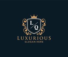 Royal Luxury Logo-Vorlage mit Anfangsbuchstaben lq in Vektorgrafiken für Restaurant, Lizenzgebühren, Boutique, Café, Hotel, Heraldik, Schmuck, Mode und andere Vektorillustrationen. vektor