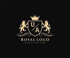 Initiale ua Brief Löwe königlich Luxus heraldisch, Wappen Logo Vorlage im Vektor Kunst zum Restaurant, Königtum, Boutique, Cafe, Hotel, heraldisch, Schmuck, Mode und andere Vektor Illustration.