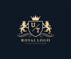 Initiale ut Brief Löwe königlich Luxus heraldisch, Wappen Logo Vorlage im Vektor Kunst zum Restaurant, Königtum, Boutique, Cafe, Hotel, heraldisch, Schmuck, Mode und andere Vektor Illustration.