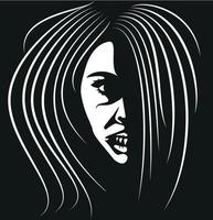 svart och vit vektor bild av skrämmande kvinna ansikte