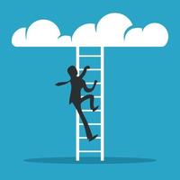 illustration av en man klättrande en stege till de moln vektor