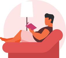 en man är läsning en bok i en soffa stol vektor