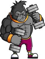 en stark gorilla utövar och lyft två stor skivstång på de Gym vektor