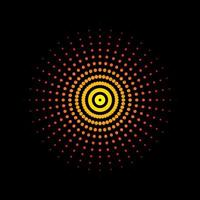 schön Gelb und rot Sunburst gepunktet Spiral- Wirbel Symbol isoliert auf ein schwarz Hintergrund. Star platzen Strudel Muster Punkte Logo Symbol Vektor Vorlage.
