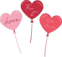 illustration av ballonger i de form av en hjärta med inskriptioner för de hjärtans dag Semester. vektor