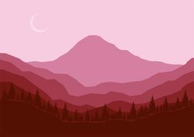 realistisk berg platt landskap vektor illustration. naturlig tapeter är en minimalistisk, polygonal begrepp. soluppgång, dimmig terräng med backar, bergen nära de skog
