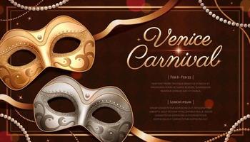 Venedig karneval mall design med silver- och guld mask i 3d illustration vektor