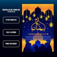 moderner Ramadan Flyer oder Broschüre mit blauem Hintergrund, Flyer Vorlage vektor