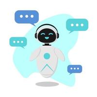 Illustration mit ein ai Chatbot Das kommuniziert mit Menschen im ein chat.the Charakter von das Roboter ist sehr positiv, das Design ist minimalistisch im eben Stil. vektor