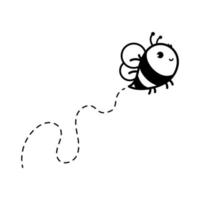 tecknad serie söt liten bi flygande på de prickad linje till hitta ljuv honung vektor