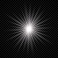 ljus effekt av lins blossa. vit lysande ljus exploderar med starburst effekter och pärlar på en bakgrund. vektor illustration