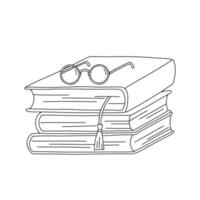 Vektor Linie Bücher mit Lesezeichen und Brille. Gliederung Illustration. Buch Stapel Symbol