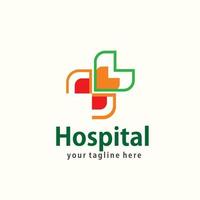 hälsa logotyp design för sjukhus, klinik, apotek, eller hälsa Produkter och företag företag, med korsa form kärlek linje konst i orange och grön färger vektor