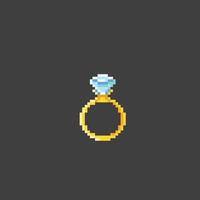 gyllene ringa med diamant i pixel konst stil vektor