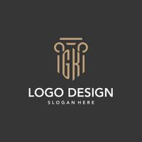 gk logotyp monogram med pelare stil design vektor