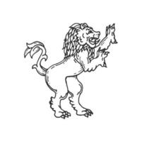 Löwe mittelalterlich heraldisch Tier skizzieren, Mantel von Waffen vektor