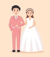 Braut im Weiß Kleid und Bräutigam im Anzug. Paar Hochzeit Vektor Illustration