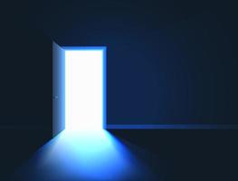 hell Licht im Zimmer durch öffnen Tür. öffnen Tür im dunkel Zimmer Symbol von hoffen oder Ausfahrt. Vektor Illustration