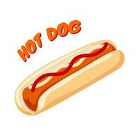 heiß Hund mit Brot Würstchen Ketchup und Senf. schnell Essen Banner. Vektor Illustration isoliert auf Weiß