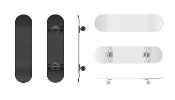 Skateboard Vorlage. realistisch schwarz und Weiß Skateboard Attrappe, Lehrmodell, Simulation. Vektor Illustration isoliert auf Weiß Hintergrund