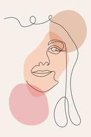 linje konst doodle illustration av kvinnans ansikte. kontinuerlig kontur närbild kvinnlig porträtt med abstrakt enkel form. vektor