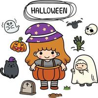 Illustration isoliert einstellen Karikatur Halloween Mädchen vektor