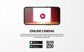 Streaming von Online-Kino-, Film- oder Filmreihen von der Videoanzeige des App-Telefons mit Download-Landingpage vektor