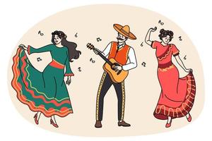 Lycklig mexikansk människor i traditionell kläder dans vektor