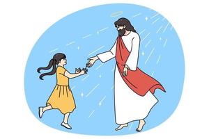 kärleksfull Jesus träffa leende små flicka barn vektor