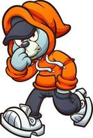 grauer Teddybär mit orangefarbenem Hoodie zu Fuß. Vektor-ClipArt-Illustration mit einfachen Verläufen. vektor