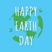 Happy Earth Day Schriftzugstext mit dem Globus auf einem blauen Hintergrund vektor