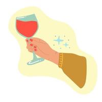 Frauenhand hält ein Glas Wein. moderne flache Illustration. vektor