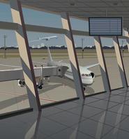 solbelyst flygplats, se från de terminal till de plan. vektor. vektor