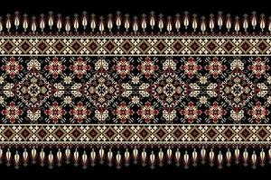 Blumen- Kreuz Stich Stickerei auf schwarz hintergrund.geometrisch ethnisch orientalisch Muster traditionell.aztekisch Stil abstrakt Vektor illustration.design zum textur, stoff, kleidung, verpackung, dekoration, teppich.