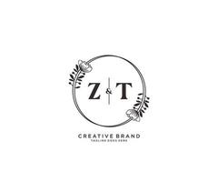 Initiale zt Briefe Hand gezeichnet feminin und Blumen- botanisch Logo geeignet zum Spa Salon Haut Haar Schönheit Boutique und kosmetisch Unternehmen. vektor