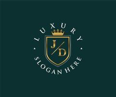 första jd brev kunglig lyx logotyp mall i vektor konst för restaurang, kungligheter, boutique, Kafé, hotell, heraldisk, Smycken, mode och Övrig vektor illustration.