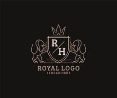Initiale rh Brief Löwe königlich Luxus Logo Vorlage im Vektor Kunst zum Restaurant, Königtum, Boutique, Cafe, Hotel, heraldisch, Schmuck, Mode und andere Vektor Illustration.