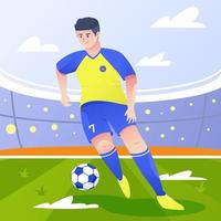 fotboll spelare dribblingar en boll vektor