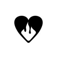 Verbrennung Herz Symbol. schwarz und Weiß Silhouette von herzförmig und Flammen. Vektor Illustration von Piktogramm von Herz auf Feuer.