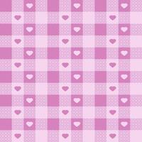 Rosa Ton von Gingham kariert Muster mit Herzen. zum Plaid, Tischdecke, Tuch, Shirt, Kleid, Papier, Bett, Decke, Decke, Textil. Vektor nahtlos Design. Küche, Restaurant, Valentinstag Konzepte.