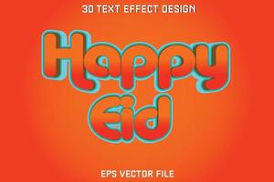 Lycklig eid 3d text effekt design vektor