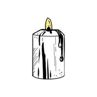 Vektor Illustration von Verbrennung Kerze auf Weiß Hintergrund. schwarz Gliederung von Aroma Kerze, Grafik Zeichnung. zum Postkarten, Design und Komposition Dekoration