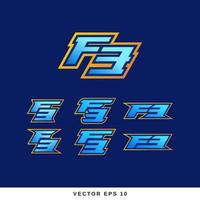 uppsättning f och 3 brev kombination logotyp design vektor