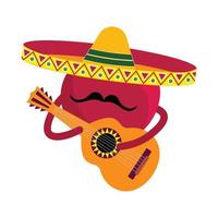 fyrkant vektor illustration av en tecknad serie stil vegetabiliska mariachi musiker. klistermärke, ikon, skriva ut, hälsning kort, affisch etc.