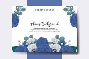 Hochzeit Banner Blume Hintergrund, Digital Aquarell Hand gezeichnet Blau Rose Blume Design Vorlage vektor