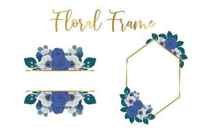 Blumen- Rahmen Blau Rose Blume Design Vorlage, Digital Aquarell Hand gezeichnet vektor