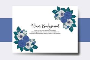 bröllop baner blomma bakgrund, digital vattenfärg hand dragen blå reste sig blomma design mall vektor