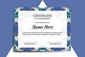 certifikat mall blå reste sig blomma vattenfärg digital hand dragen vektor